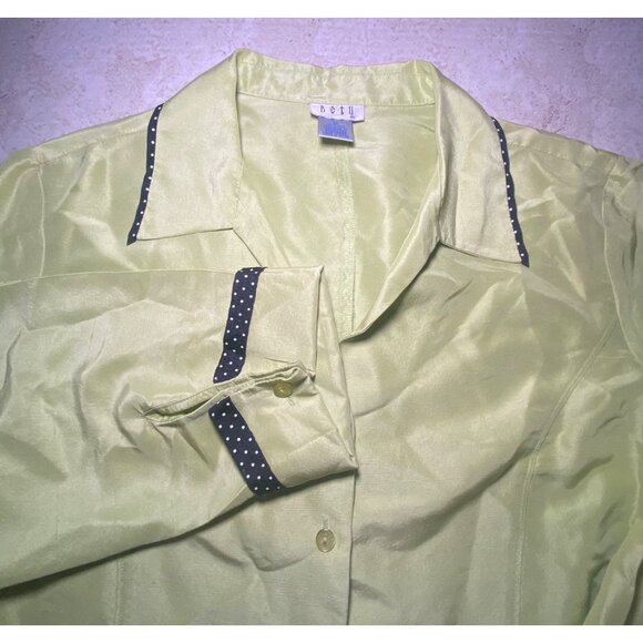Betu Lime Green Silk Shirt Polka Dot Accents Size 12 Party Celebration *READ* - Picture 2 of 7